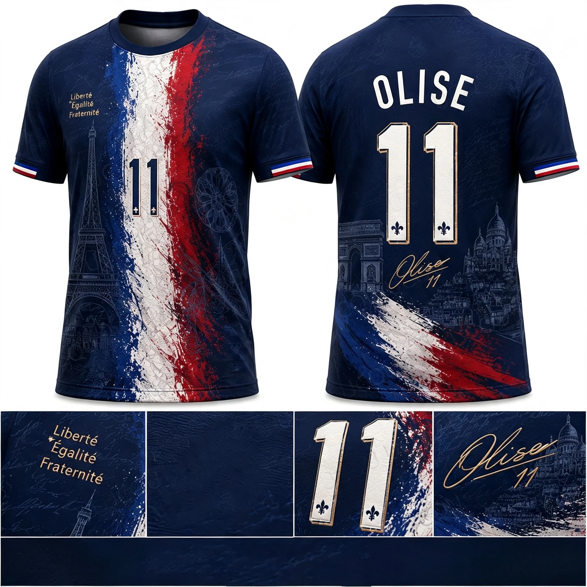 Image of 2026 Sommer Neues Sommer Olise 11 Fußballtrikot Herren Französische Flagge Fußballshirt Grafik Fan T-Shirt Kurzarm Sport-Top Y2k