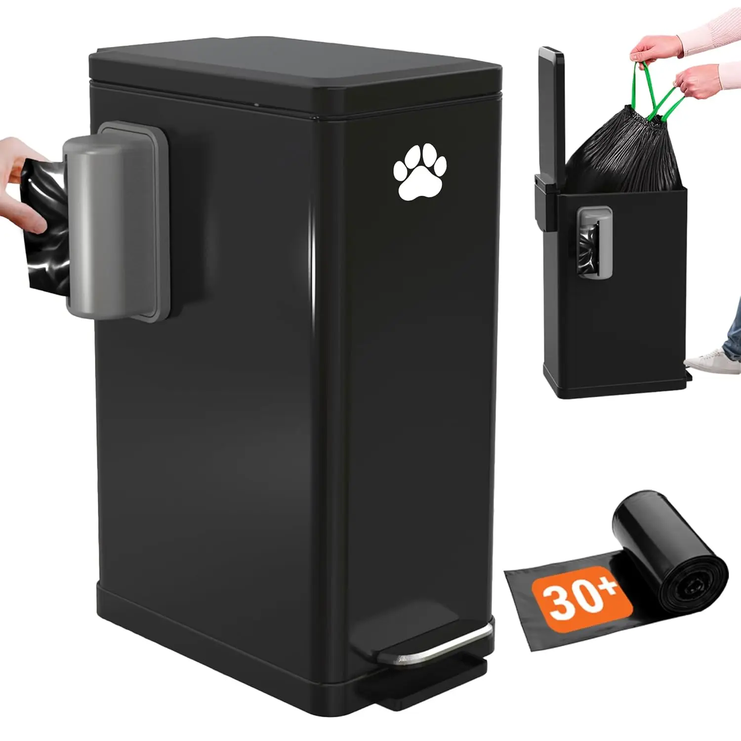 

3.2 Gal Outdoor Dog Waste Trash Can with Lid, Pedal-Operated Metal Garbage Bin for Backyard Odor Control