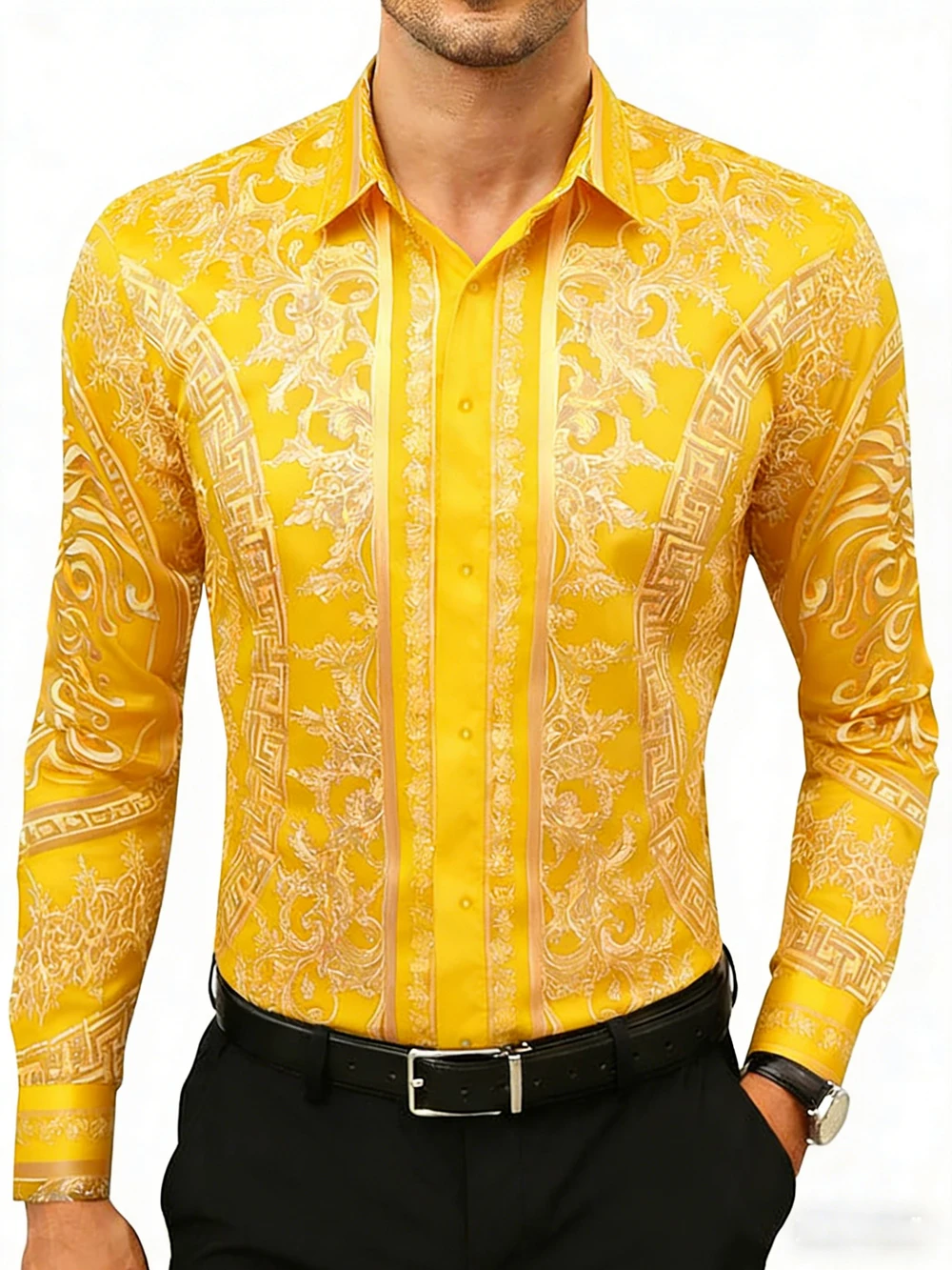 2026 Men's Court Vine High-Definition 3D Printed Multicolor Long-Sleeve Collar Shirt Hawaiian Vacation Performance Top for Men