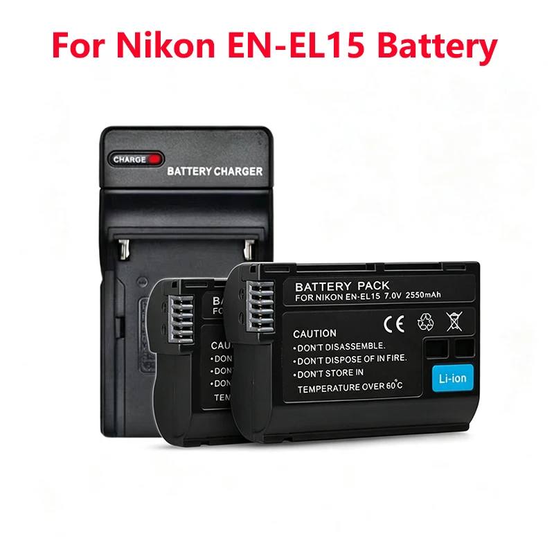2550mAh EN-EL15 Battery Charger Rechargeable Li-ion Battery Pack For Nikon Z5 Z6 Z7 D7000 D7100 D7200 D7500 D850 D750 D810 D600