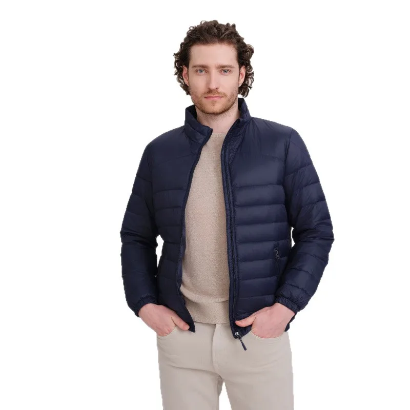 

Men Zipper Down Coats Solid Stand Collar Down Jacket Spliced Cardigan Casual Pockets Long Sleeve Cardigan Winter Outerwear