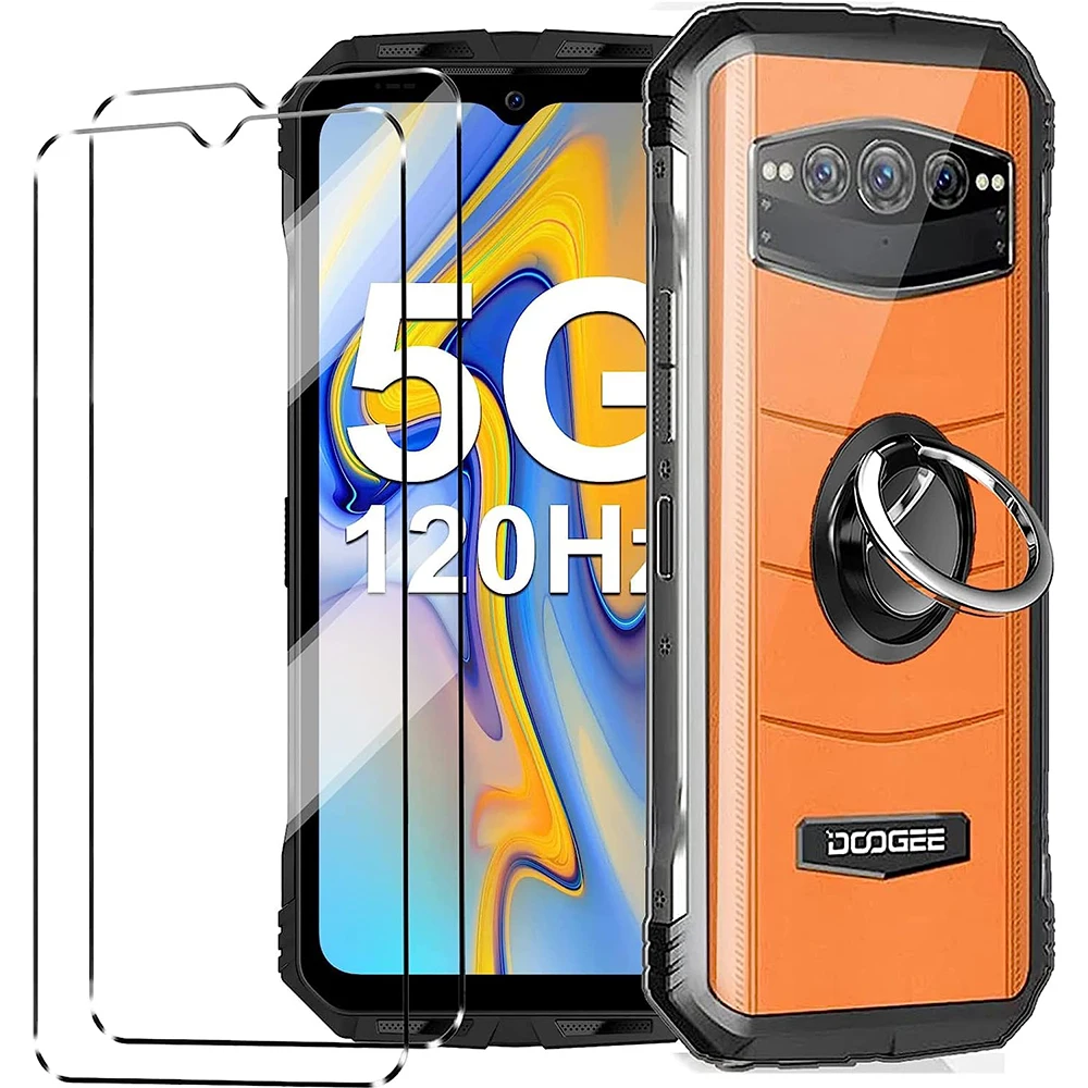 4-in-1 Ring Holder Case With Tempered Glass  On For Doogee V30 V MAX  V30T ScreenProtector Glass For Doogee S100 Pro 2.5D Glass