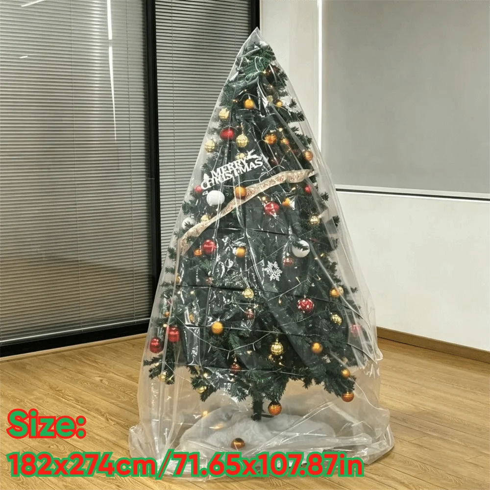 Dustproof Christmas Tree Dust Cover Moisture Resistant Transparent PE Christmas Tree Storage Bag Thickened Protective Sleeve