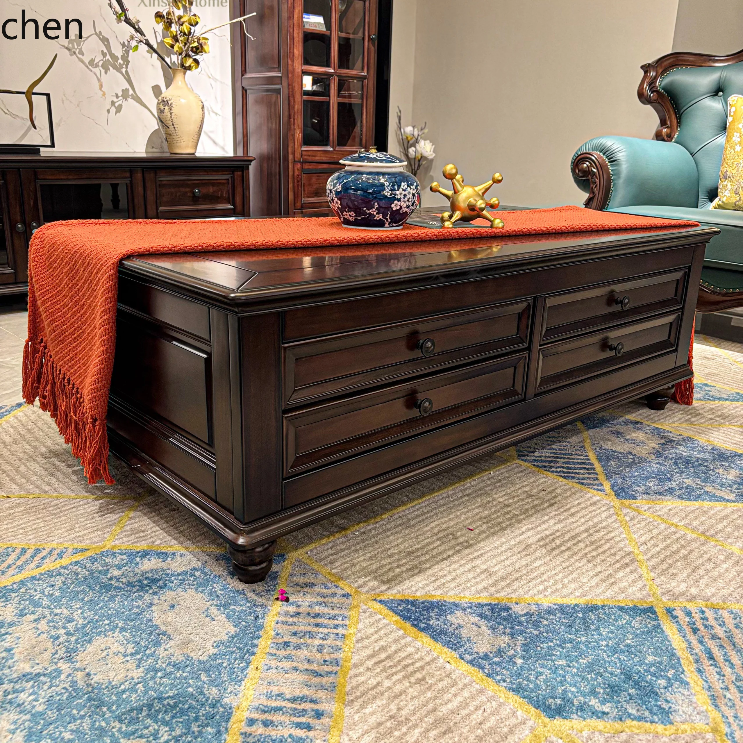 Журнальный столик ZML из цельного дерева и набор шкафов для телевизора для гостиной, высококачественный винтажный журнальный столик для хранения вещей