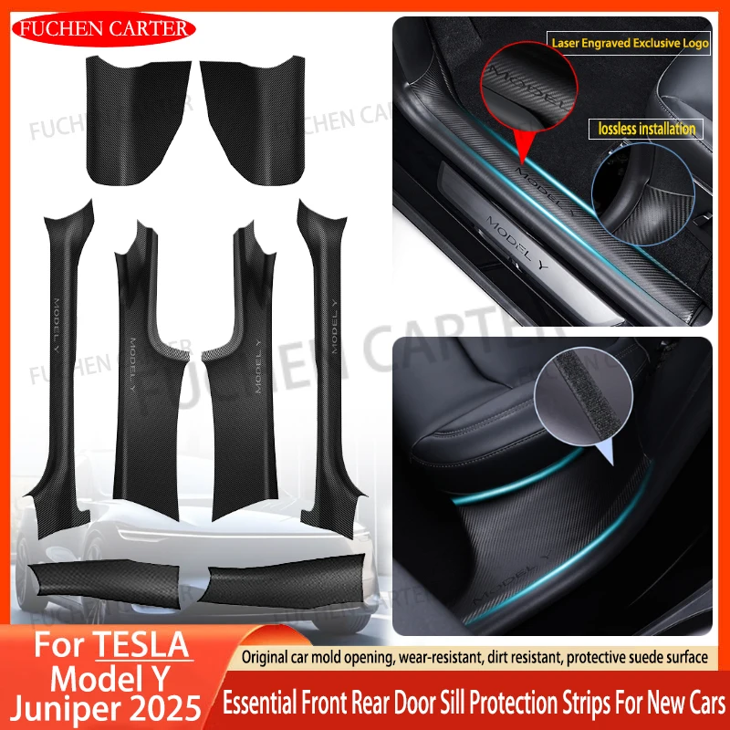 

2 4 6 8Pcs For Tesla ModelY Juniper 2025 ABS Front Rear Door Sill Protector Threshold Strip Anti-kick Guard Panel Waterproof Pad
