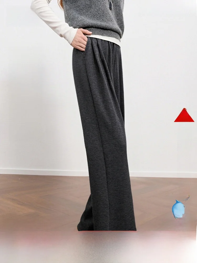 

Женские широкие брюки на флисовой подкладке для осени и зимы, теплые повседневные брюки, комфортные, из PC-материала, с эффектом похудения