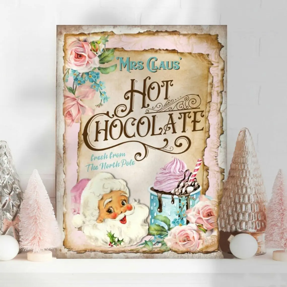 HERYNLRN Retro Pink Christmas Metal Tin Sign, , Aluminum/Metal, Wall Mount, Pre-drilled Holes, Folded Edges-aluminum sign