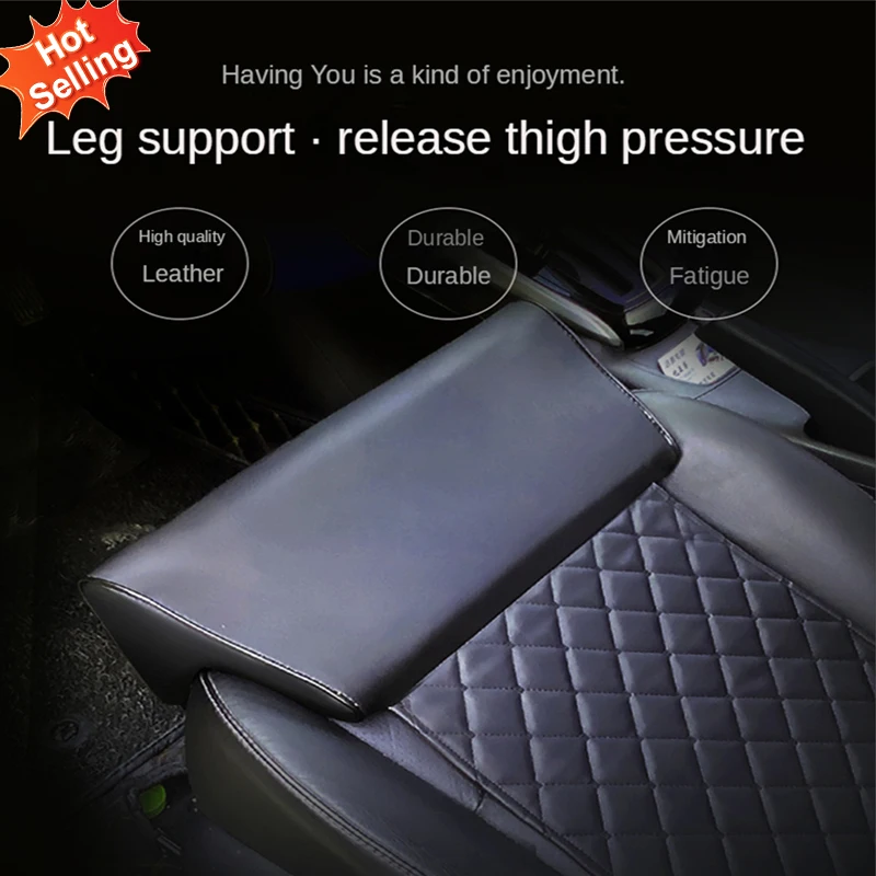 PU Leather Car Seat Extender Cushion Leg Support Pillow Memory Foam Knee Pad Long-Distance Driving Office Driver Protector Mat