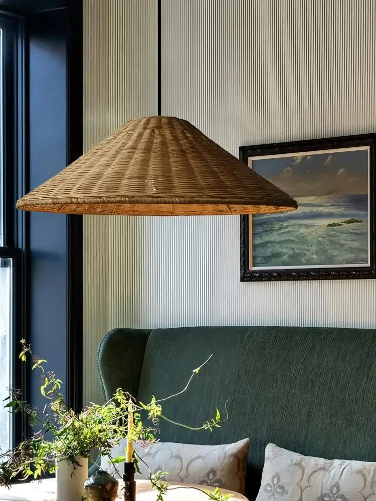 Vintage Rattan Pendant Lights Hand Knitted Wicher Suspension Home Decor Table Dining Room Restaurant Kitchen Hanging Lamps