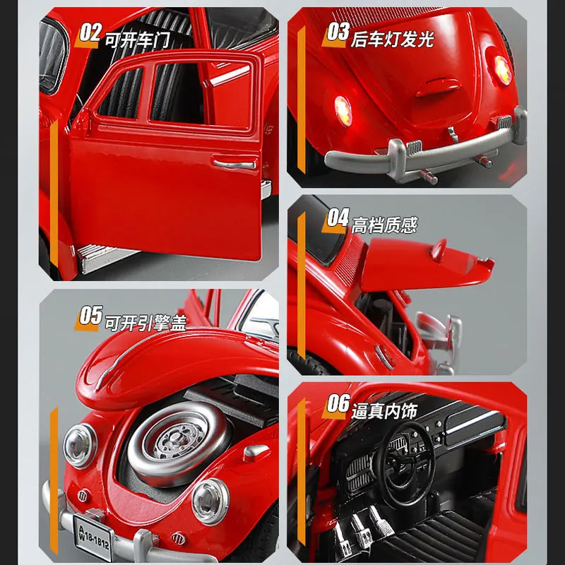 1:18 Beetle Classic Car Diecast Metal Alloy Car Model Simulation Vehicle Luxury Car Decoration Collection Boy Gift Toy