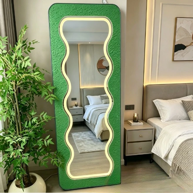 Water ripple creative mirror bedroom wave clothing store with lamp fitting mirror