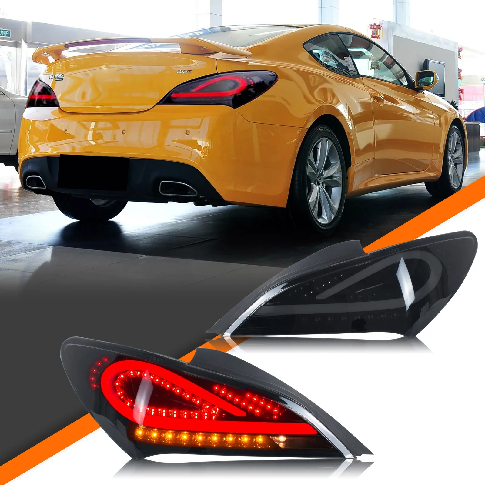 

LED Tail Lights for Hyundai Genesis Coupe 2-Door 2010-2016 GT R-Spec Track Sequential Turn Signal Black Rear Lamps Assembly