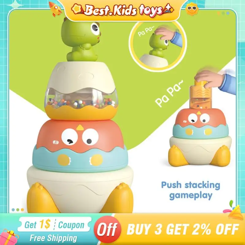 Baby Stacking Toys Dinosaur Rainbow Tower Learn Toy Circles Rings Boys Girls Children Soothing Toys 1-3 Years Birthday Gifts