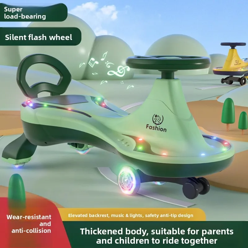 Silent Twist Car Ride Toy Omnidirectional Wheels Anti Tip Swivel Baby Adult Friendly Anti-rollover Children's Wiggle Car