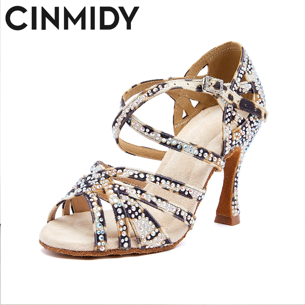 CINMIDY Leopard Print Dance Shoes For Women Soft Sole Non-slip Latin Dance Shoes  Ballroom Dancing Shoes Fashion Women's Sandals