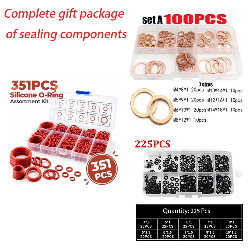 O Ring Repair Kit with Copper Washers & O-Ring Pick Hook, for Car, Motorcycle, Pressure Washer, Hydraulic Pneumatic Tools