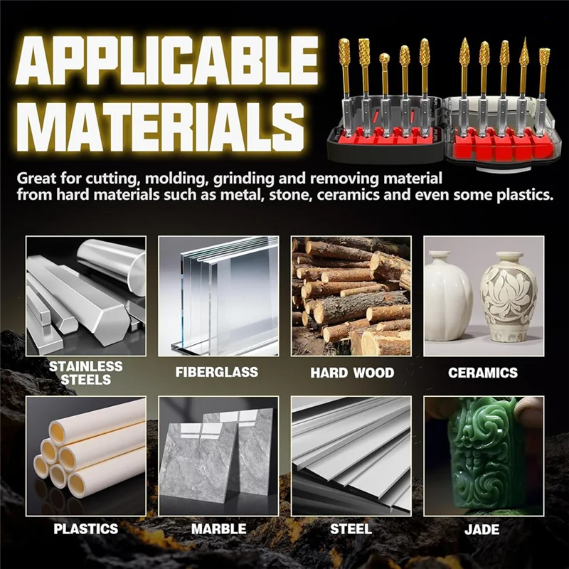 

AT29-10 Pcs 1/4" Carbide Burr Set With Quick Change 1/4" Shank 1/4" Quick-Change Shank For Electric Grinding Burr Set Die Grinde