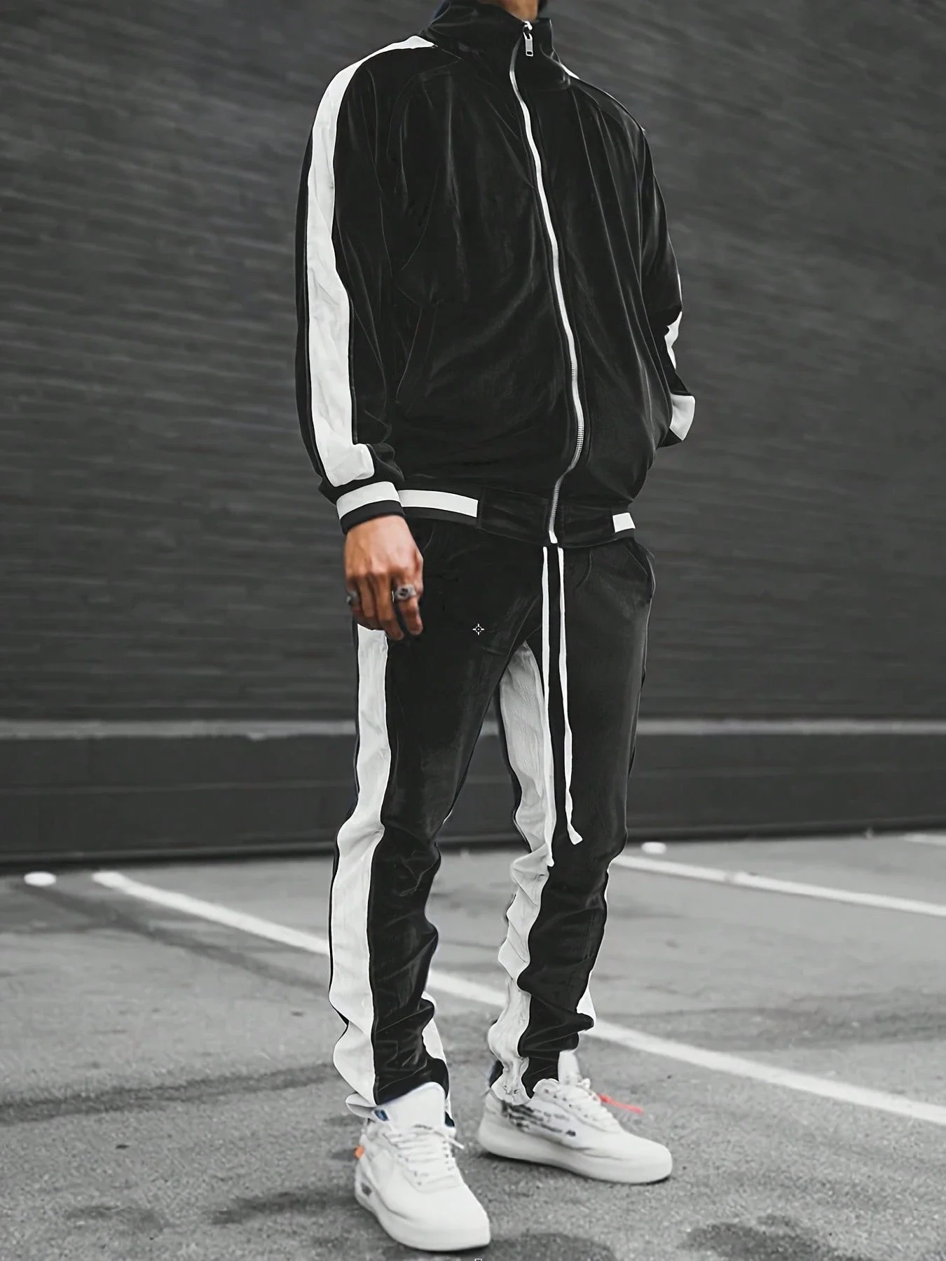 

Men's Velvet Tracksuit Set Zipper Jacket Pants Casual Sportswear Autumn Winter