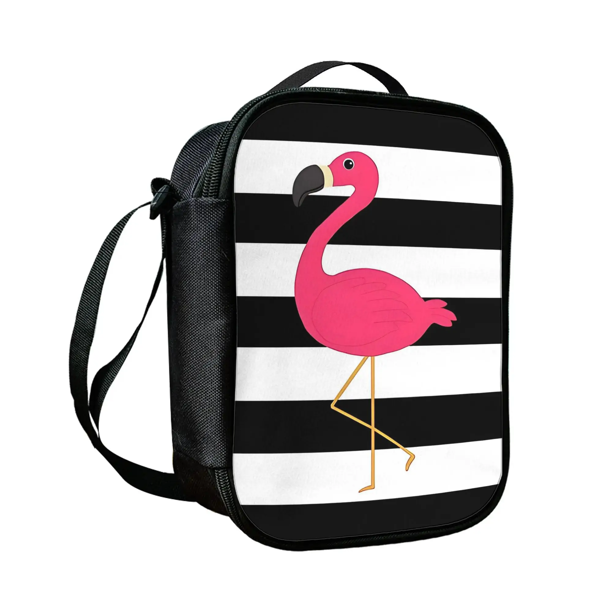 Black White Striped Pink Flamingo Not Suitable for Contact with Food Unisex Adolescent Fashionable Printed Lunch Bag