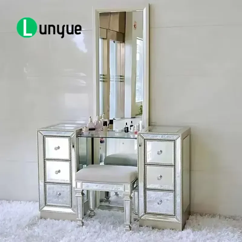 Modern Venetian Mirrored 2 Drawer Dressing Table for Home Entry Hotel Apartment Living Room Furniture Stylish Vanity Desk