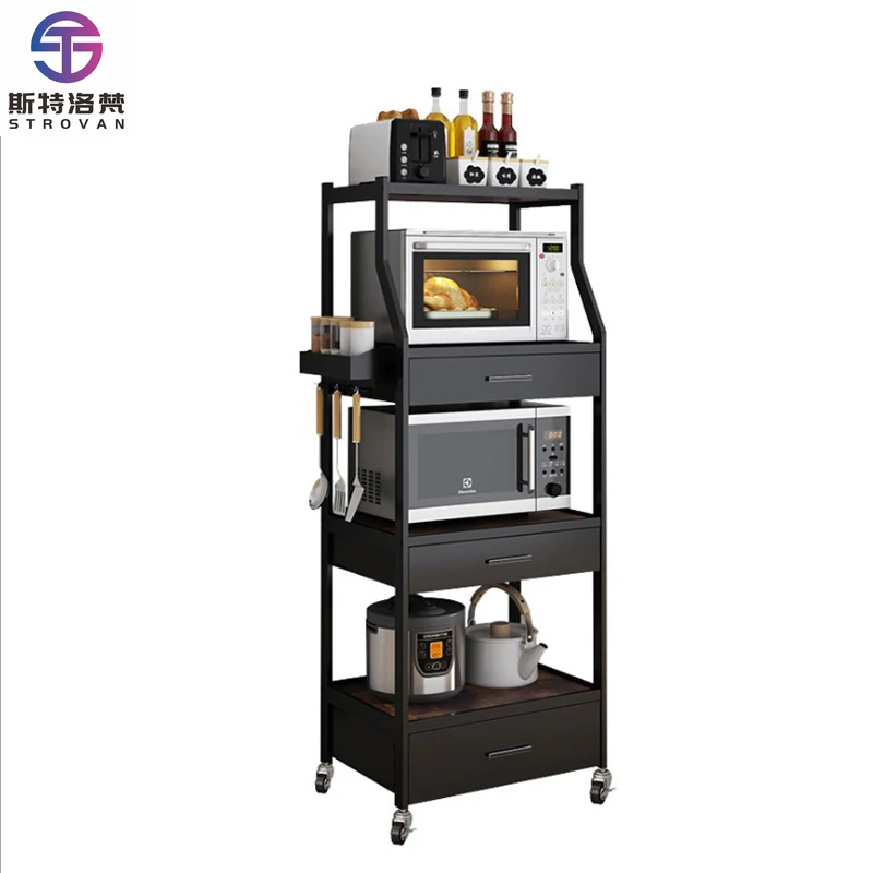 

Innovative Design Style Stainless Steel 4 Tiers Kitchen Storage Organizer Drawers Trolley Rack