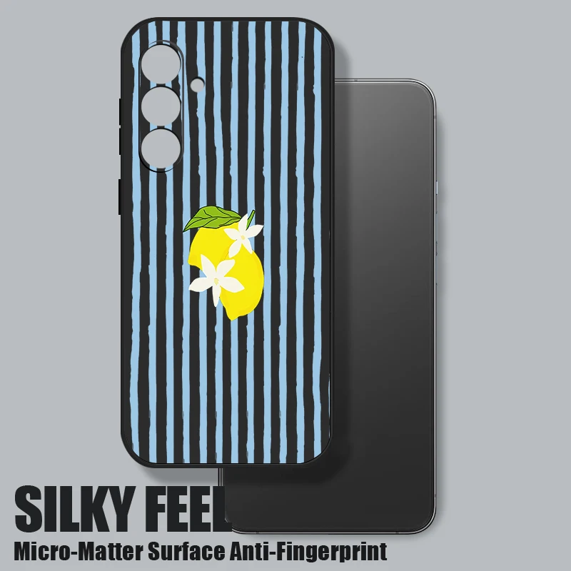 스트라이프 레몬 프린트 TPU 폰 케이스 삼성 갤럭시 S24 S25 FE S25 S23 S22 울트라 A17 A56 A16 A55 A25 A15 A36 A54 5G 소프트 커버