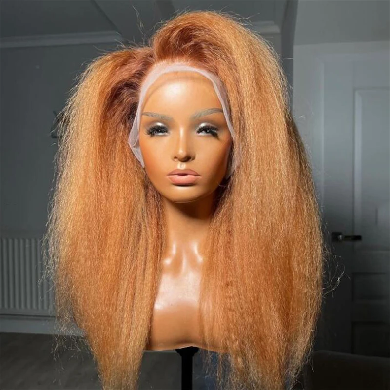 غلويليس 26 بوصة أومبير براون 180% الكثافة غريب مستقيم 13*4*1 الدانتيل الجبهة الباروكات للنساء مع شعر الطفل الألياف الاصطناعية الباروكات اليومية #4