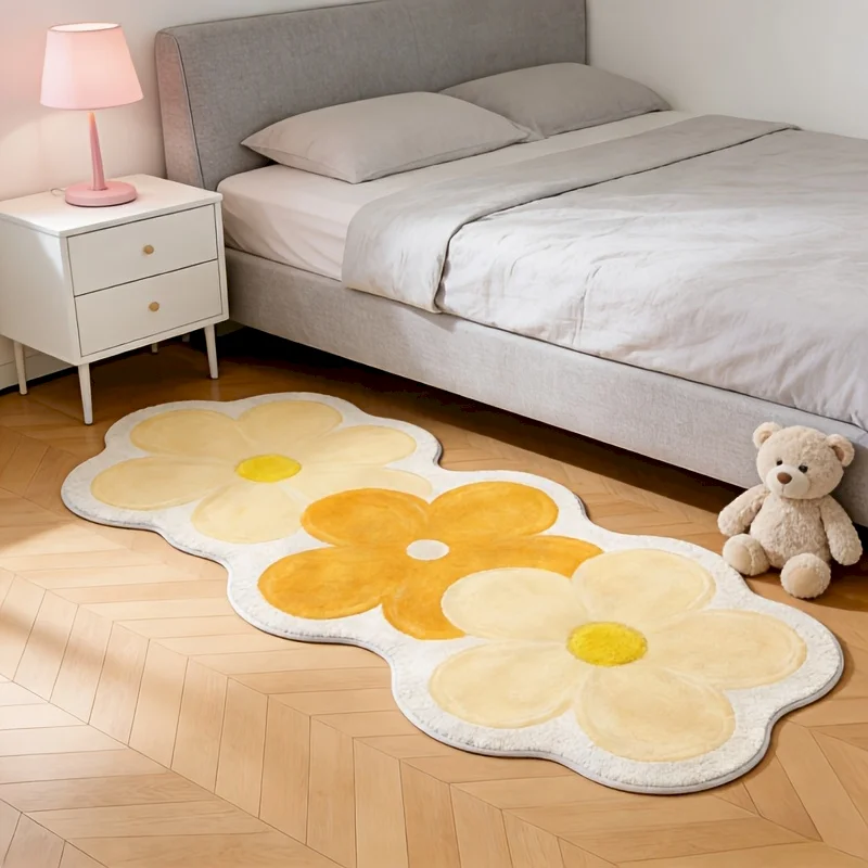 VIKAMA Irregular Shaped Carpet, Gradient Flower Fluffy Carpet, Anti Slip Soft And Fresh Floor Mat For Home Decoration