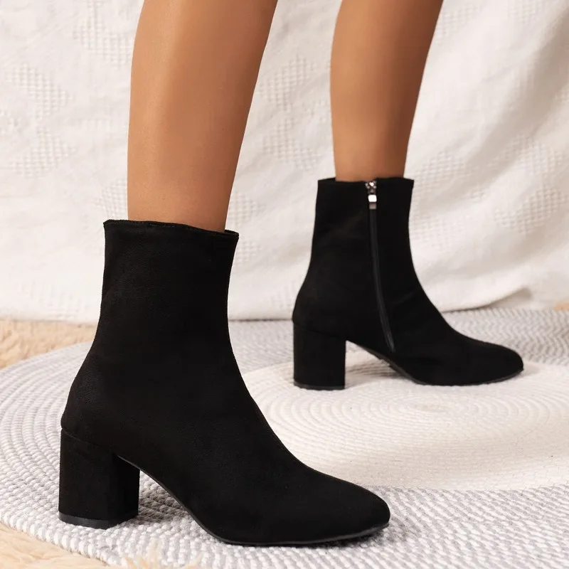 

Ankle Boots Modern Women's Stretch Sock Boots Winter Shoes Woman Basic Style Women Shoes on Heel 5 CM Ladies Shoes Square Toe