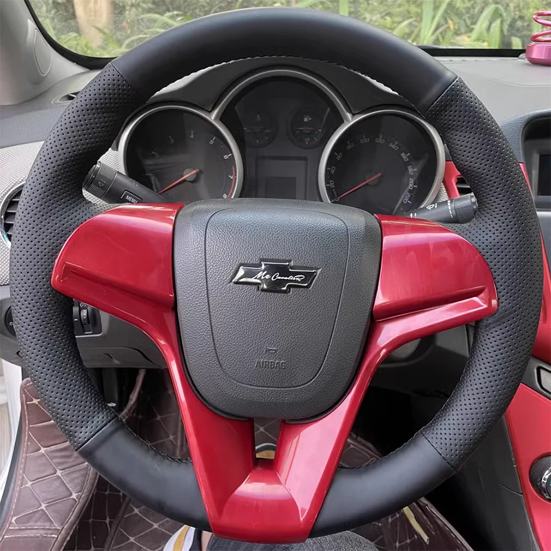 

For 2009-2015 Chevrolet Cruze Steering Wheel Cover Genuine Leather Aveo Trax Hand-sewn Special Car Steering Wheel Braid Cover