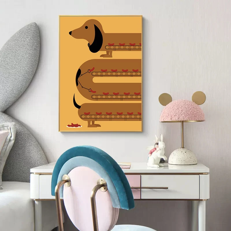 Funny Cartoon Dachshund Dog Poster Canvas Painting Kawaii Animal Wall Picture Print For Modern Kid Bedroom Home Decoration Gift