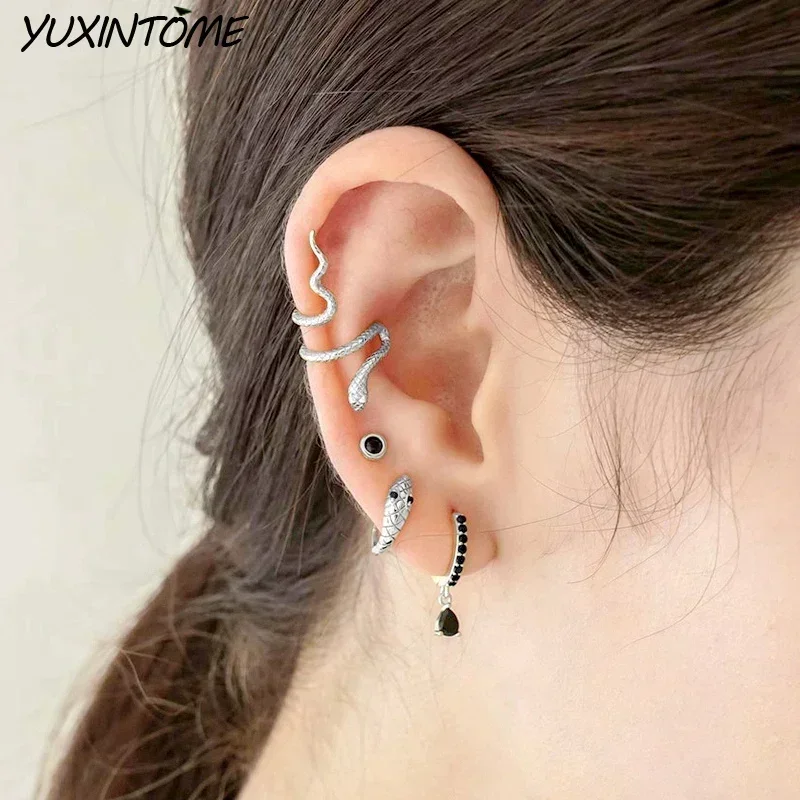 925 Sterling Silver Needle Punk Black Series Small Hoop Earrings for Women 24K Gold Earrings Trend Jewelry Ear Accessories