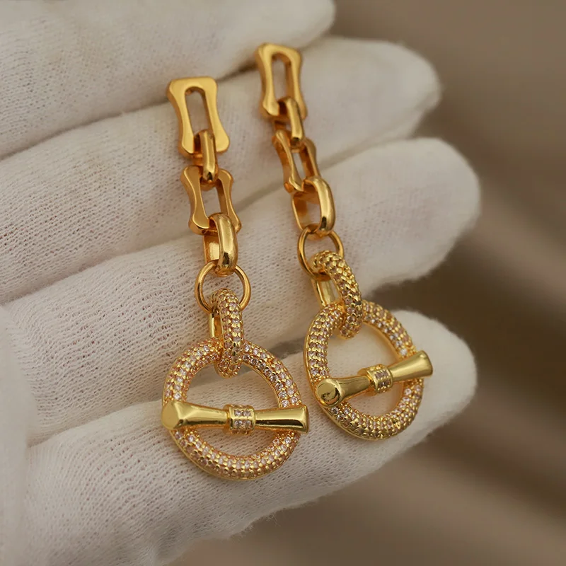 New Sight Design 316L Stainless Steel Link Stud Earrings for Women Fashion Brand Jewelry Luxury Hollow Geometric Earrings