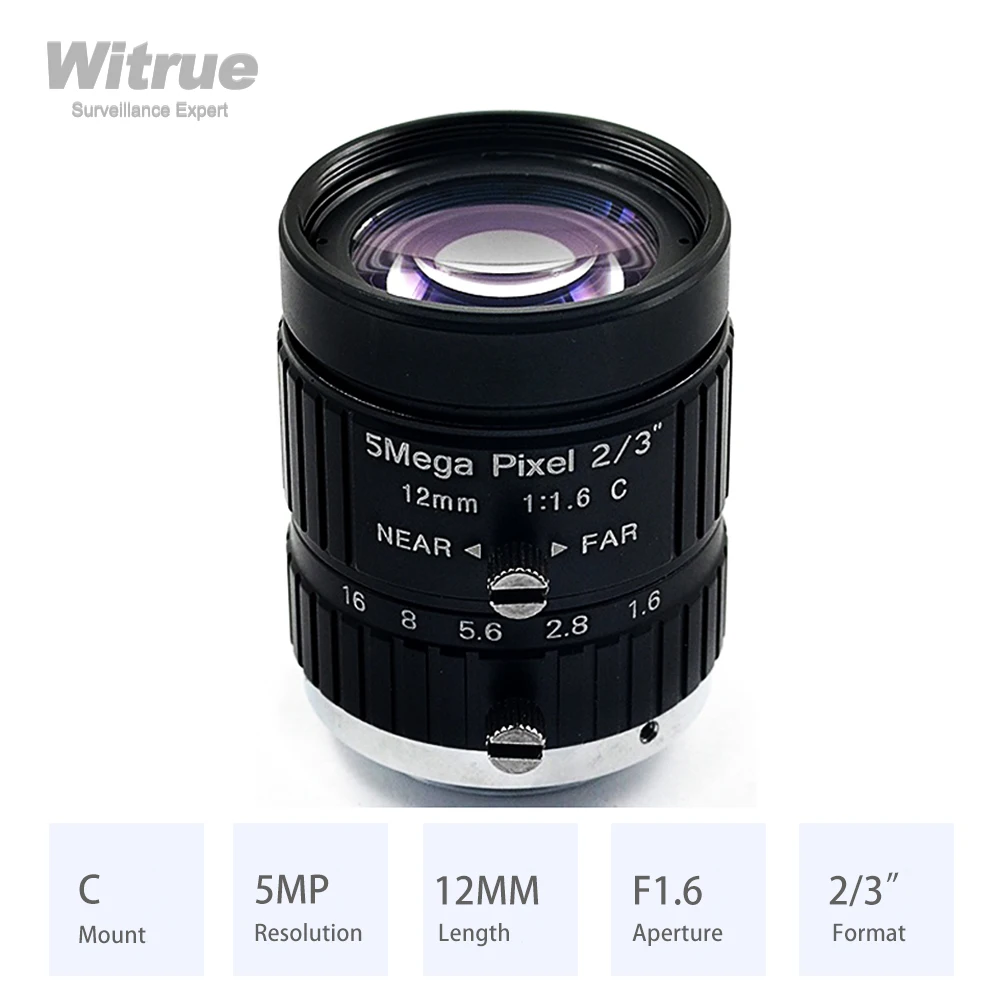 Witrue HD 5MP CCTV Lens 12MM C Mount  Aperture F1.6 Format 2/3