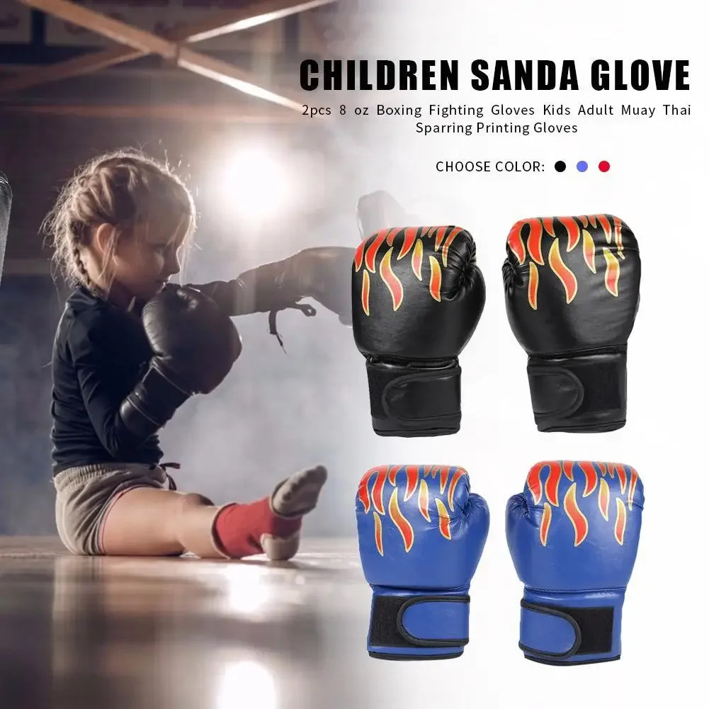 2Pcs Hot Sale Boxing Gloves Training Fighting Gloves Kid Breathable Sparring Karate Flame Gloves for 3-12 Year Old Childen