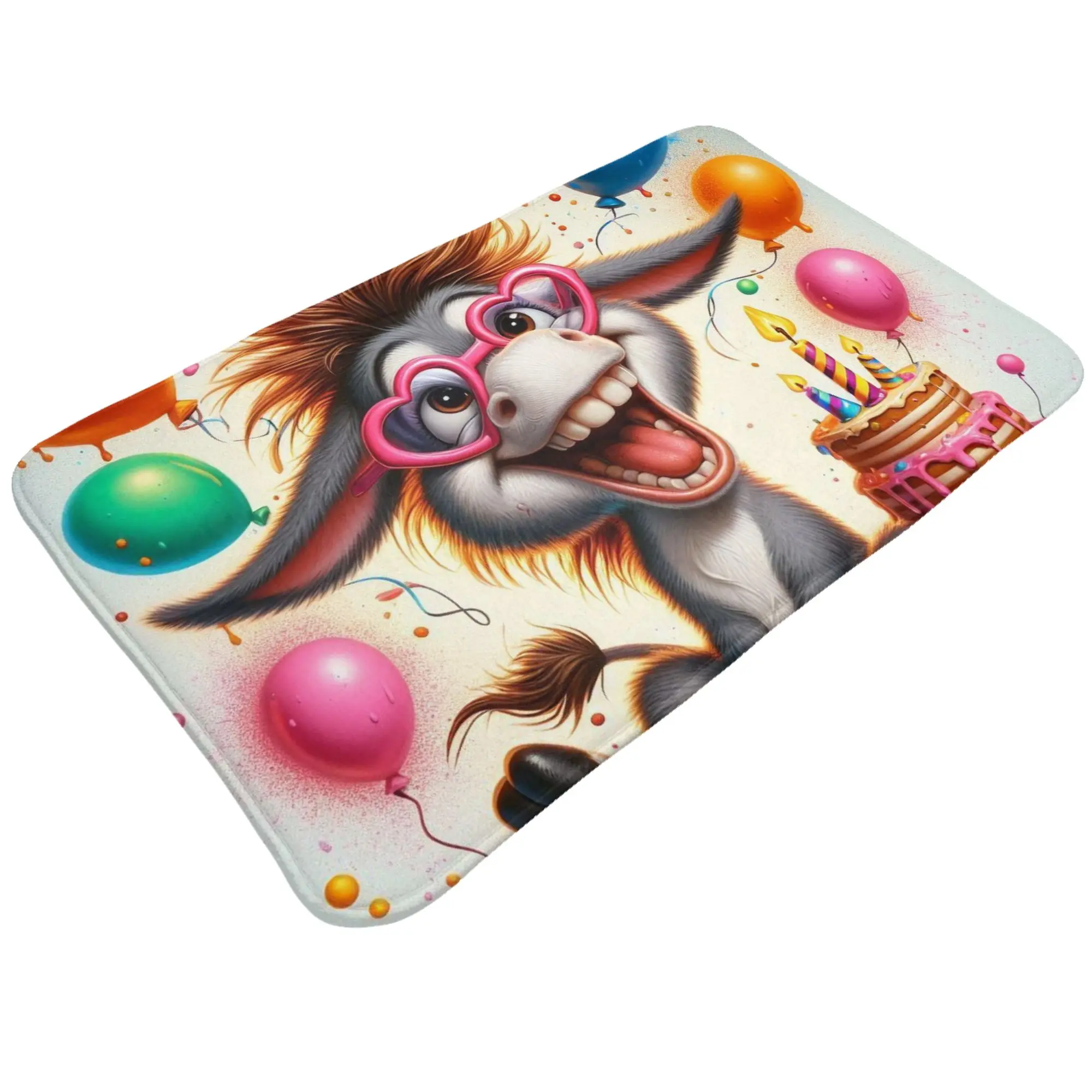 Funny Donkey Birthday Party Balloon Cartoon Art Anti-Slip Mat Kitchen  Welcome Doormat Floor Decor