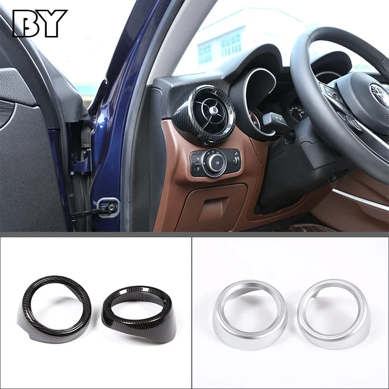 2pcs ABS Carbon Fiber Front Side Air Conditioning Vent Outlet Cover Trim Car Accessories For Alfa Romeo Stelvio 2017 2018 19 20