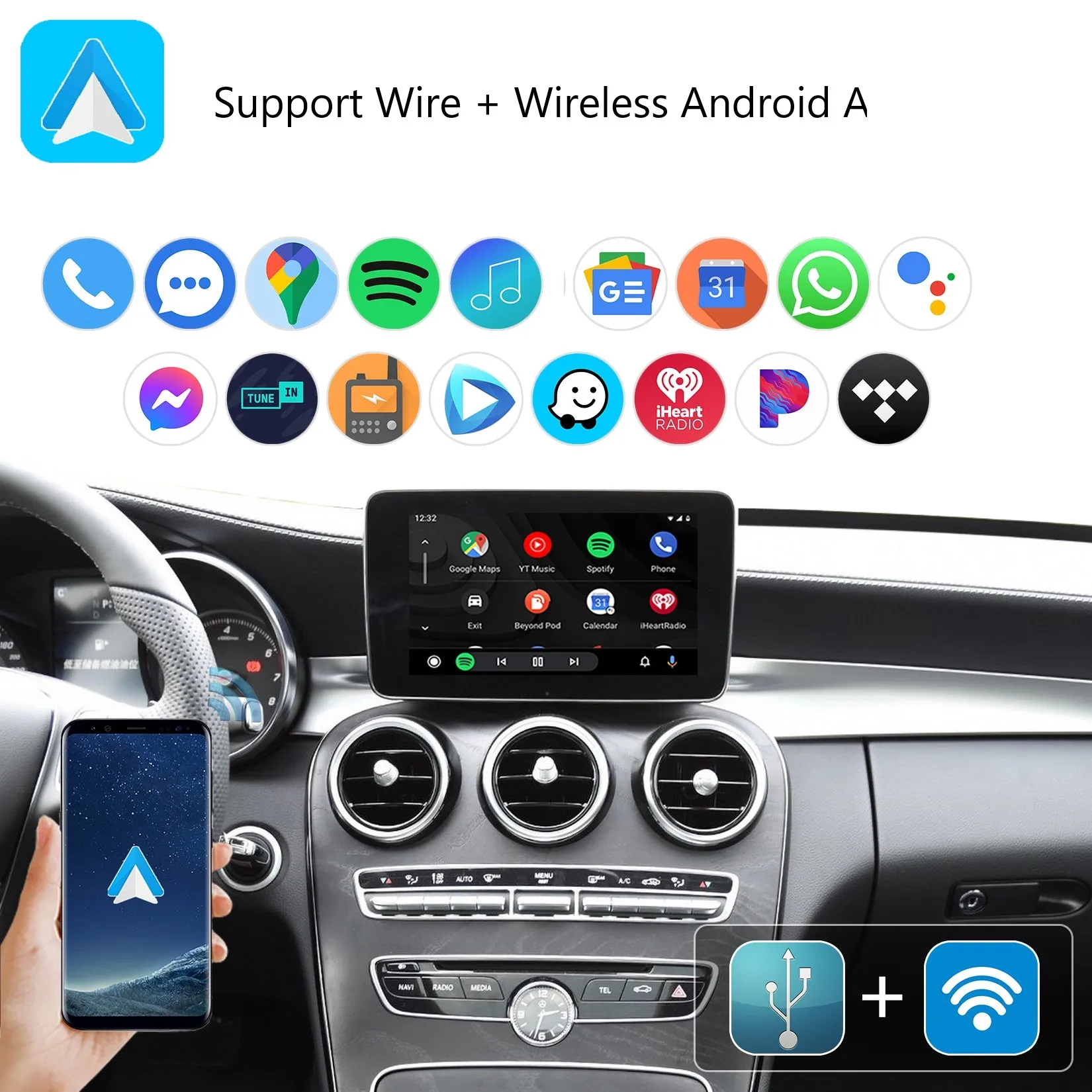 iManAuto Wireless Carplay Moudule For Mercedes Benz C S CLA GLA GLC CLS GLE W205 X253 GLE GL NTG5.0 System Android Auto