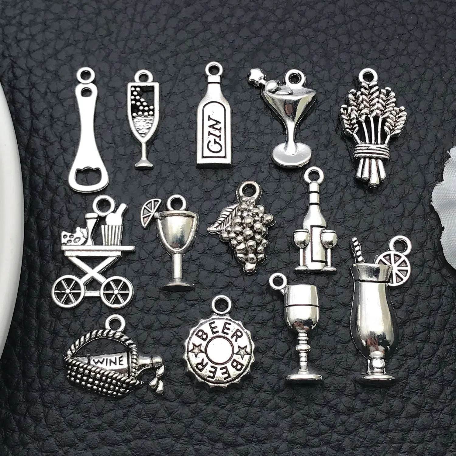 13pcs Antique Silver Wine Glass Series Charms, Vintage Alloy Pendants for DIY Earrings Bracelet Necklace Keychain Jewelry. - view 2