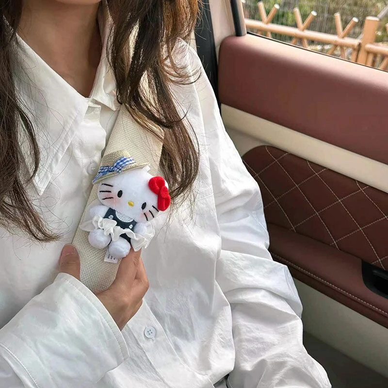 Sanrios Anime Hellokittys Plush Shoulder Cover Cute Cartoon Animals Safety Universal Auto Belt Shoulder Pad Car Auto Interior