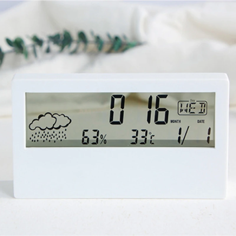 LED Thermometer Thermo-Hygrometer Multifunction Electronic Temperature Humidity Meter Weather Station With Alarm Clock