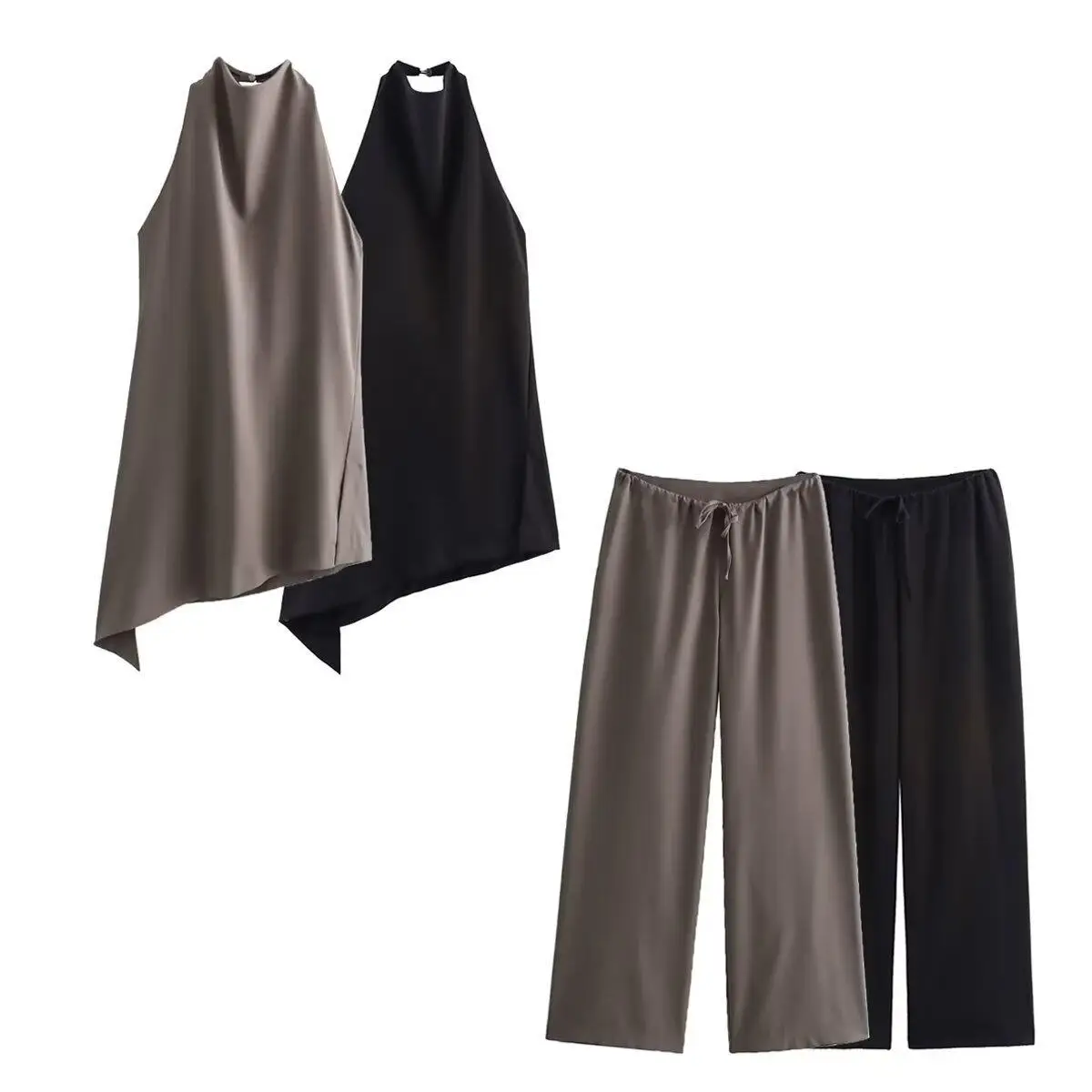 طقم بلوزات وسراويل طويلة غير متماثلة مع ربطة عنق Ne Design ملابس نسائية عبر الحدود Cleanfit Sle #3