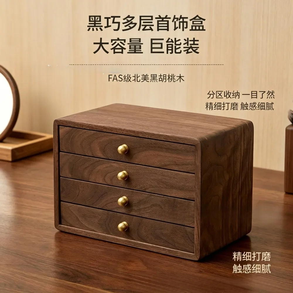 Vintage Drawer‑Style Jewelry Box, Walnut Wood Jewelry Storage Organizer for Earrings Necklaces Rings Trinket Display Case