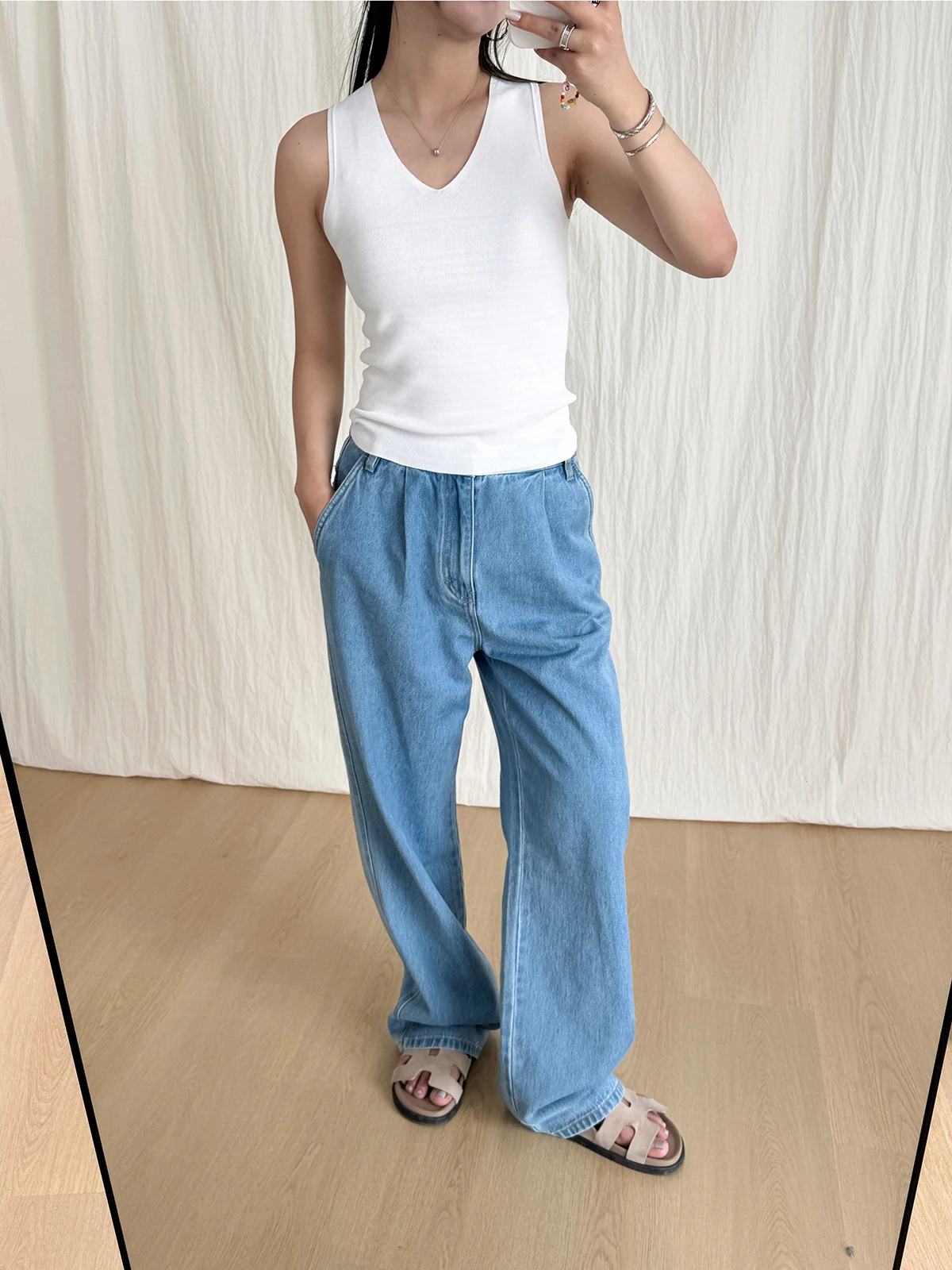 

Модные джинсы-клеш из выстиранного денима синего цвета, элегантные длинные брюки с естественной талией, широкие штанины, на все сезоны, повседневные джинсы