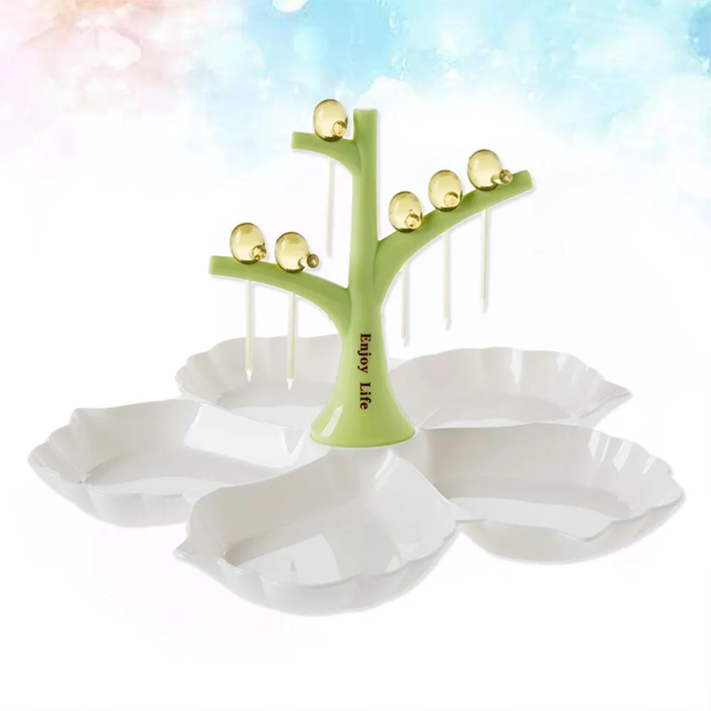 Plastic Fruit Plate Green Tree-Shaped Decoration Fruit Picks Candy Snacks Dessert Tray Sturdy Lightweight Machine Wash Safe