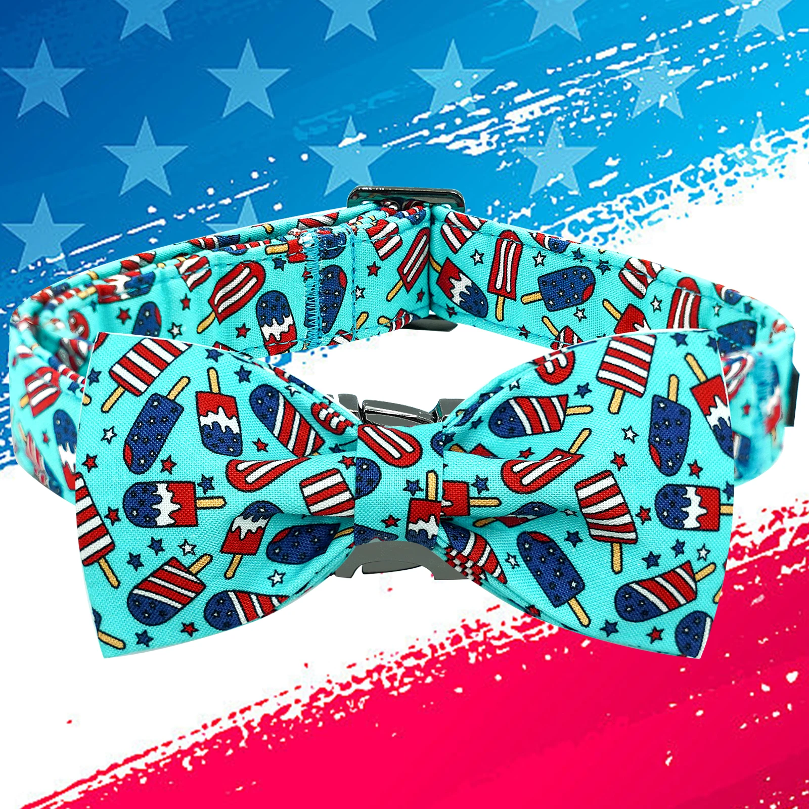 Elegant little tail Independence Day Dog Collar, Holiday Pet Collar with Bow Dog Durable Patriotic Dog Collars Pet Gift