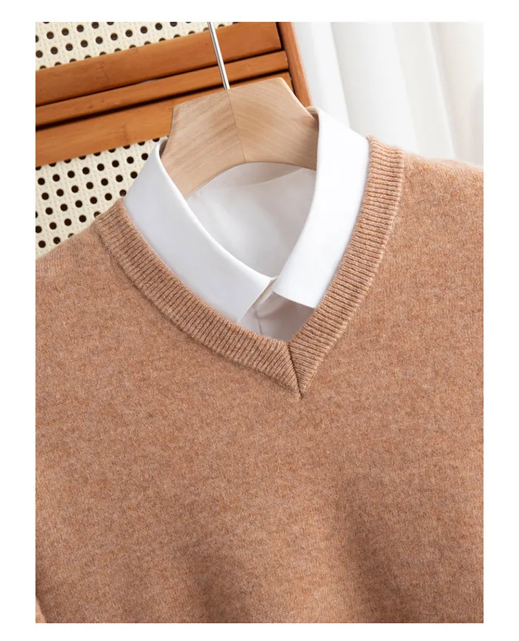 100% reiner Merinowollpullover für Herren, V-Ausschnitt, Strickpullover, große Größen, Kaschmir, Herbst/Winter, neuer Langarmpullover, hochwertige Oberteile – Detail 12