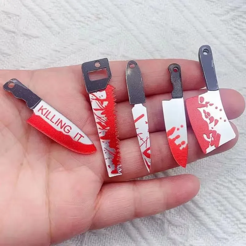 2Pcs/Lot Arcylic Charms Halloween Blood Knife Charms Pendant for DIY Earring Keychain Jewelry Making Designer Charms