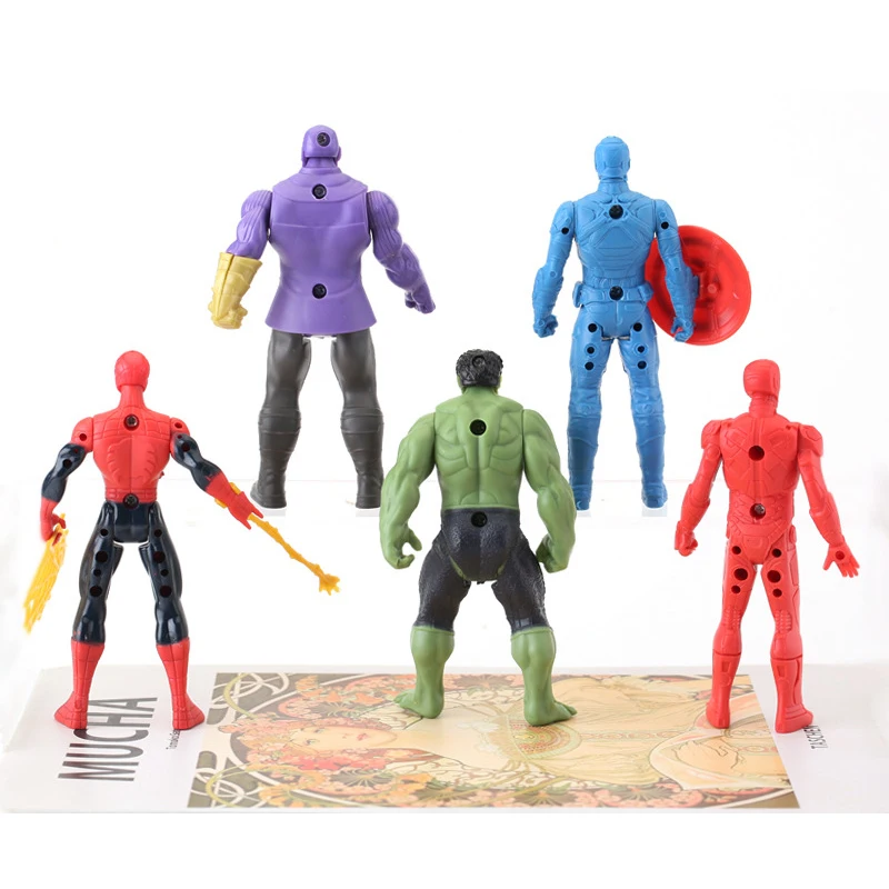 5pcs Spiderman Hulk Ironman Figures model Toys Set Kids Anime Action toy decorate Avengers Movie Movabl Dolls Gifts for Children