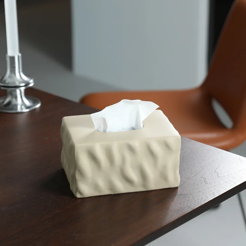 Modern simple ceramic tissue box household living room coffee table creative black paper box high value desktop paper box